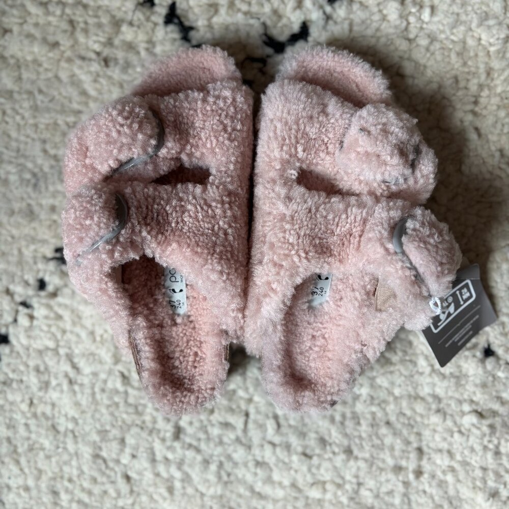 Papillio by Birkenstock Arizona soft pink shearling sandals slippers women's 37